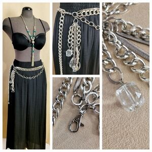 Silver Chain Belt with Crystal  /M/ L